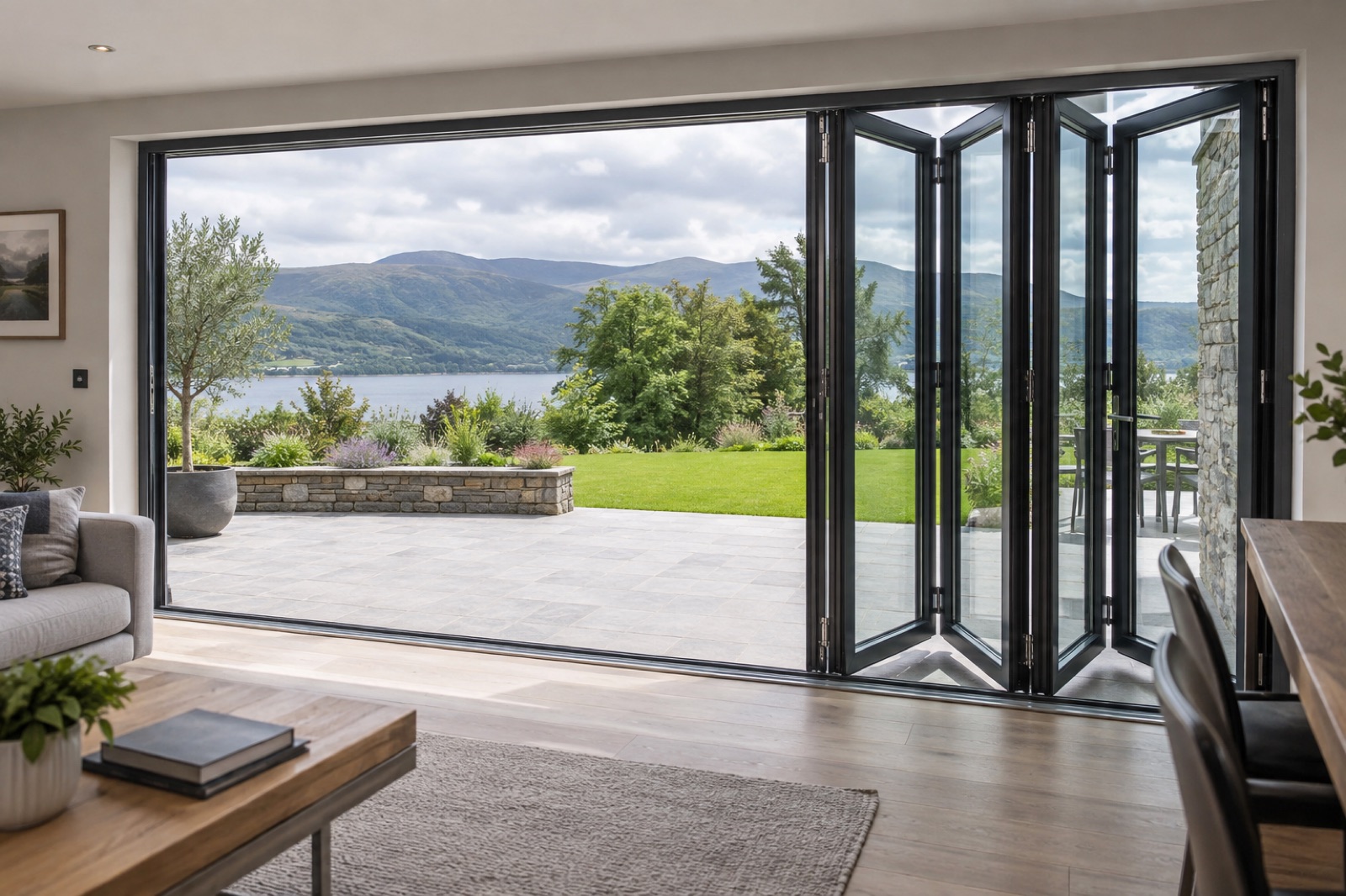Illustrative aluminium bifold design, not an Ultimate Home Solutions installation